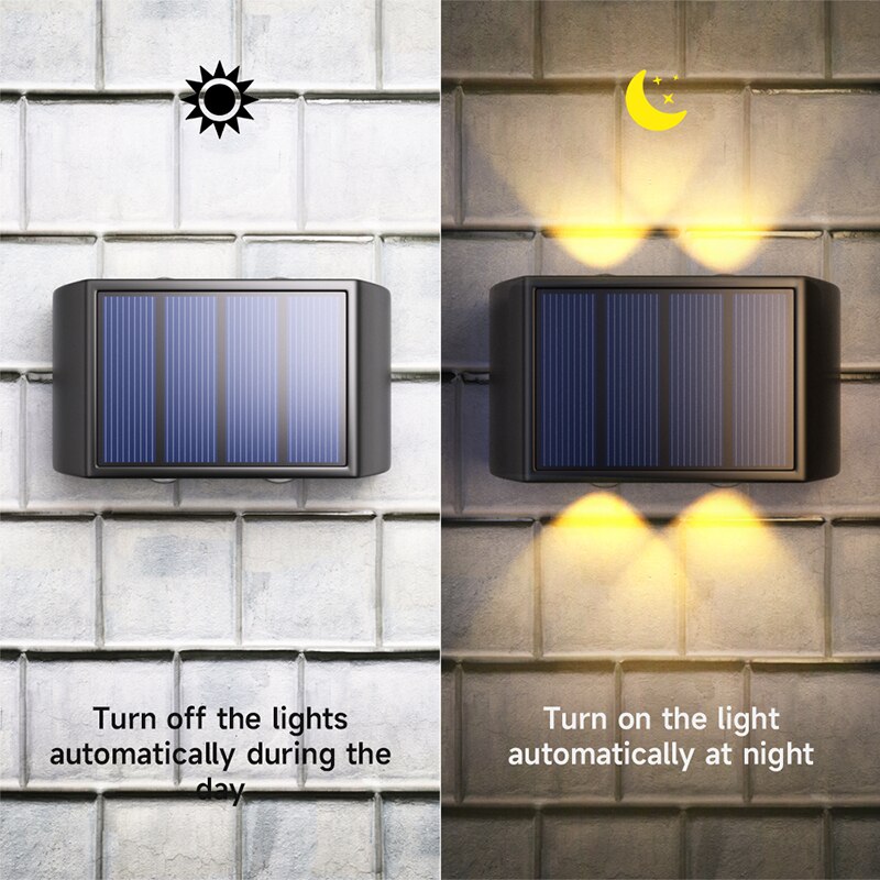 Solar Wall Lamp Outdoor Waterproof Light, Warm Up and Down Lighting, Garden, Yard, Balcony Decorative