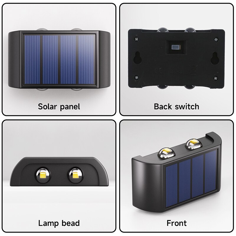 Solar Wall Lamp Outdoor Waterproof Light, Warm Up and Down Lighting, Garden, Yard, Balcony Decorative
