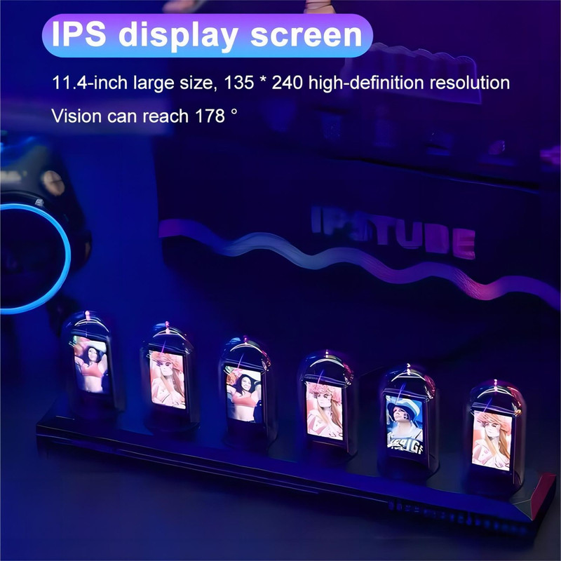 DIY RGB Nixie Tube Clock, IPS Color Screen LED Glows Analog Digital Tube Night Lightsr Gaming Desktop, Modern Home Decor