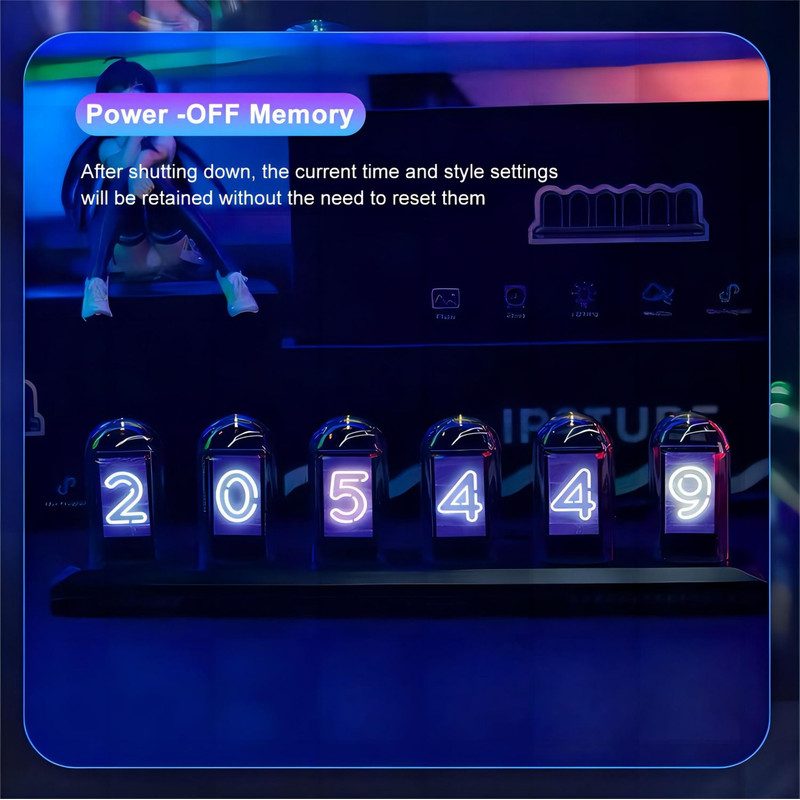 DIY RGB Nixie Tube Clock, IPS Color Screen LED Glows Analog Digital Tube Night Lightsr Gaming Desktop, Modern Home Decor
