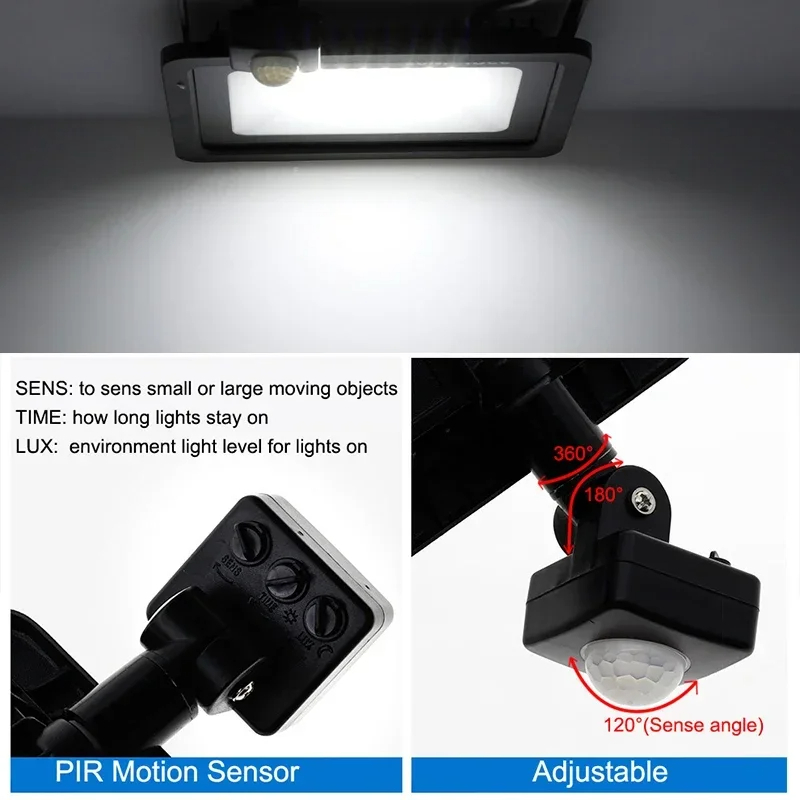 LED PIR Motion Sensor Floodlight Outdoor Wall Light, Waterproof Floodlight Garden White Light