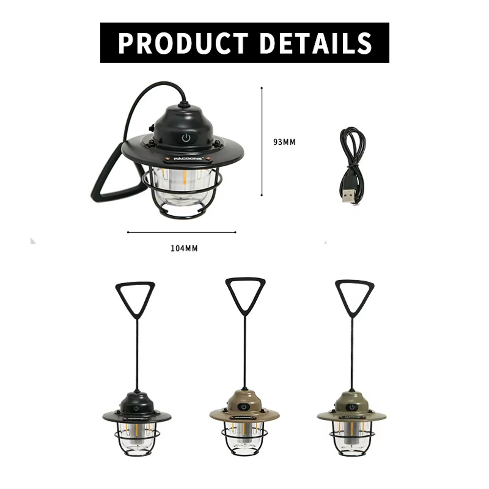 Outdoor Vintage Pendant Light, Portable Rechargeable Tent Lamp, Ultra Long Life Camping Ambient Light