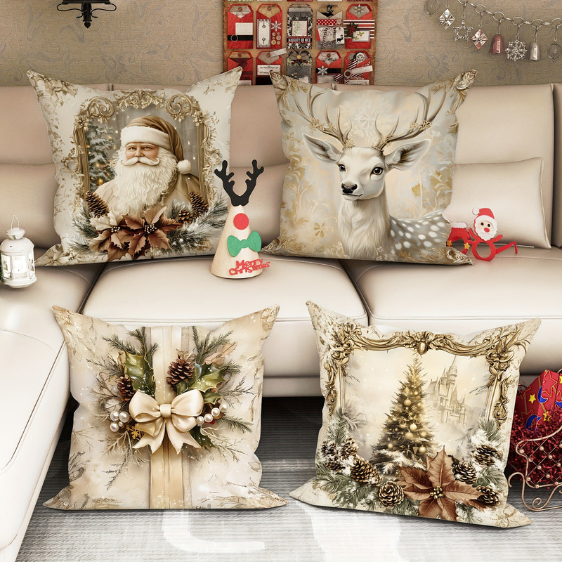 Santa Claus Reindeer Pillow Cover Christmas Decoration Cushion Christmas Tree Sofa Pillowcase Cozy 2