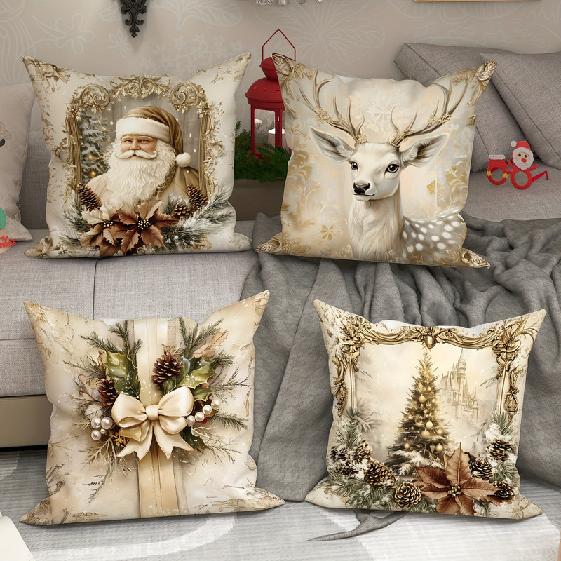 Santa Claus Reindeer Pillow Cover Christmas Decoration Cushion Christmas Tree Sofa Pillowcase Cozy 3