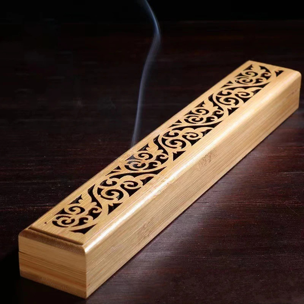 Natural Bamboo Incense Burner With Laying Plate Aromatherapy Wooden Box For Incense Storage And Bur 3
