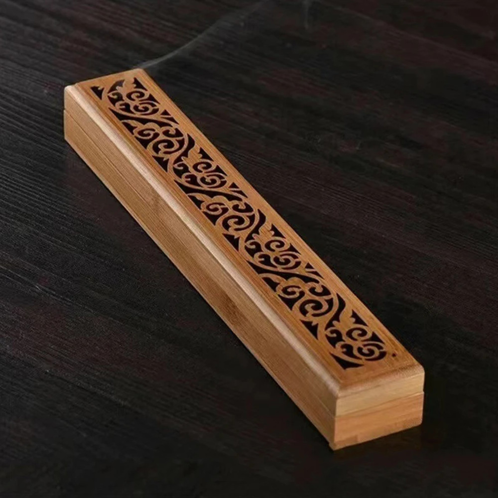 Natural Bamboo Incense Burner With Laying Plate Aromatherapy Wooden Box For Incense Storage And Bur 4