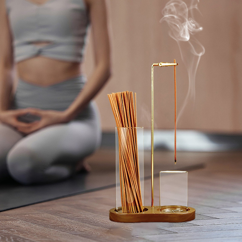 Incense Holder For Stick Anti Ash Flying Incense Burner With Glass Ash Catcher Stick Organizer For 3