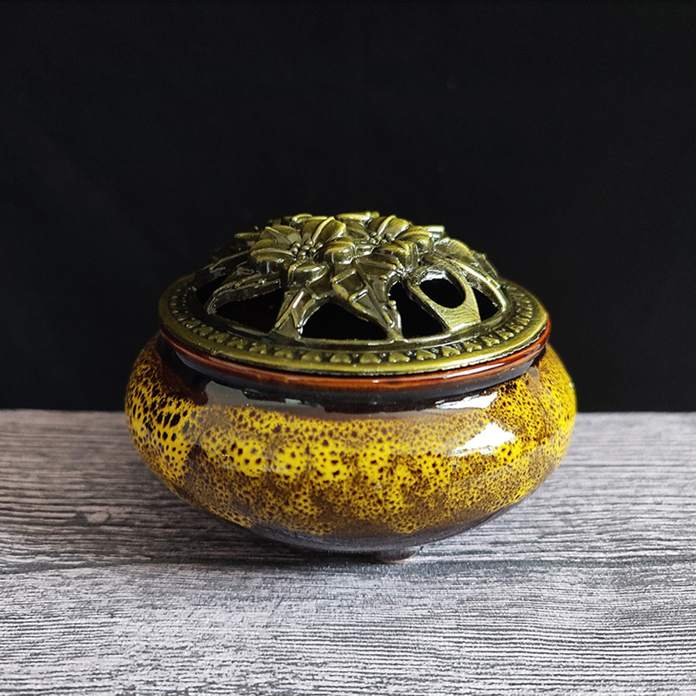 Ceramic Ice Crack Coil Incense Burner Copper Cover Aroma Diffuser Plate Colorful Antique Alloy Home 13