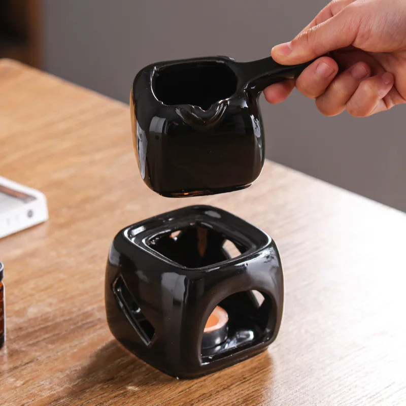 Ceramics Spa Essential Oil Massage Heater 150ml Square Aromatherapy Holder Black Separated Candle T 3