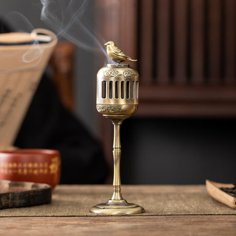 Matel Magpie Hollow Lamp, Sandalwood Fragrance Censer, Backflow Incense Holder, Tea House Ornaments, Home and Study Room