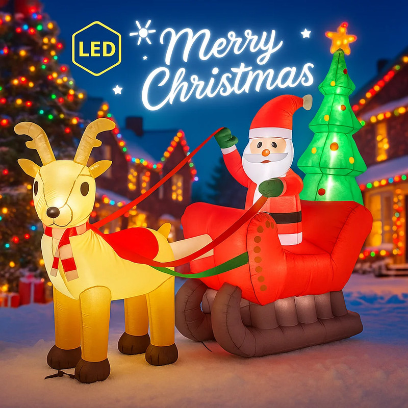 Inflatable Santa Sleigh Reindeer Giant Christmas Decoration Holiday DIY Party LED Lights Yard And H 0