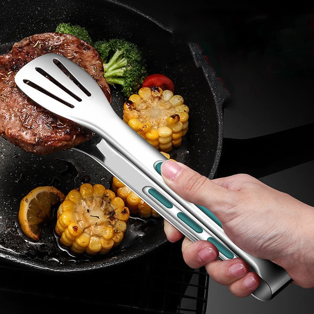 NonSlip Stainless Steel Food Tongs Meat Serving Clip Salad Bread Clamp Barbecue Grill Buffet Cookin 3