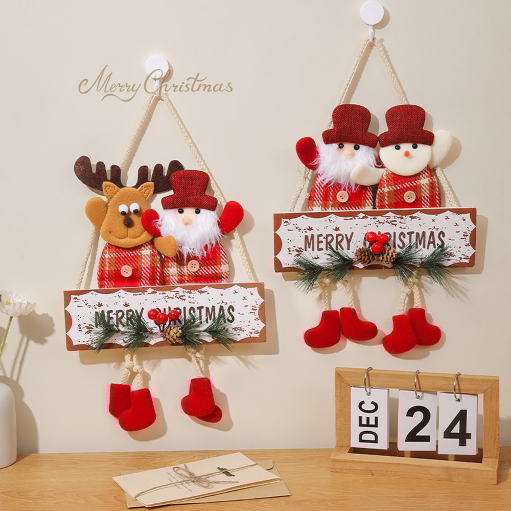 Double Headed Snowman Reindeer Door Pendant Christmas Door Decoration Window Indoor Scene Decoratio 1