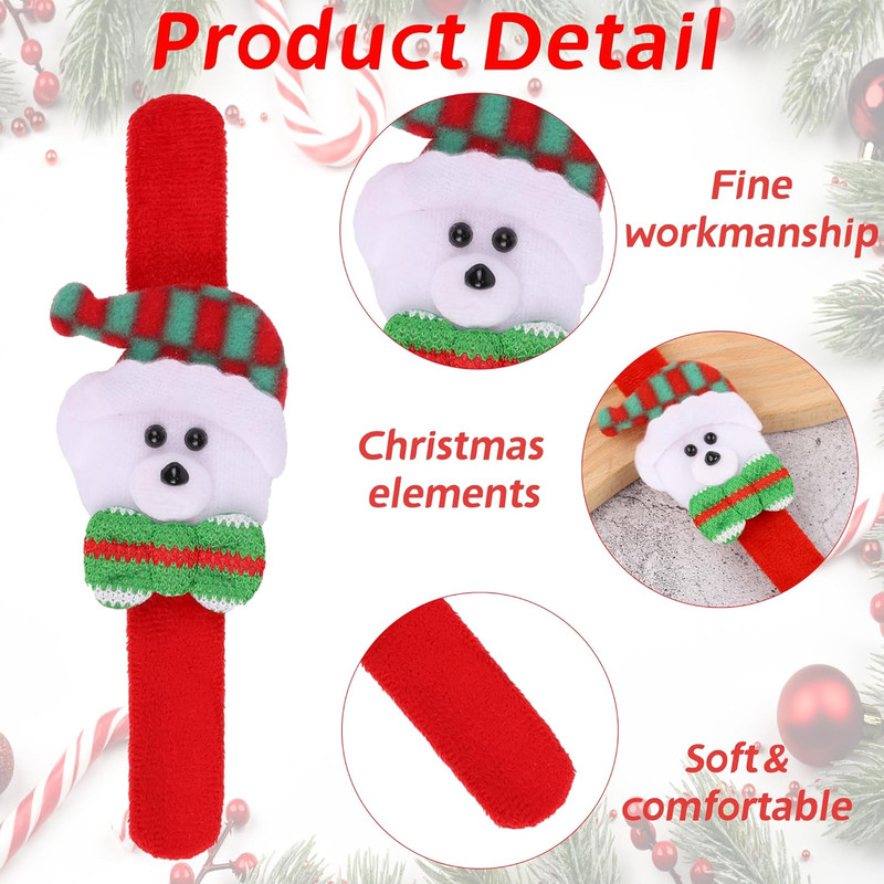 Xmas Slap Bands, Christmas Clap Bracelets, Reindeer Bear Santa Claus Snowman, Party Favors, Decorations, Gifts