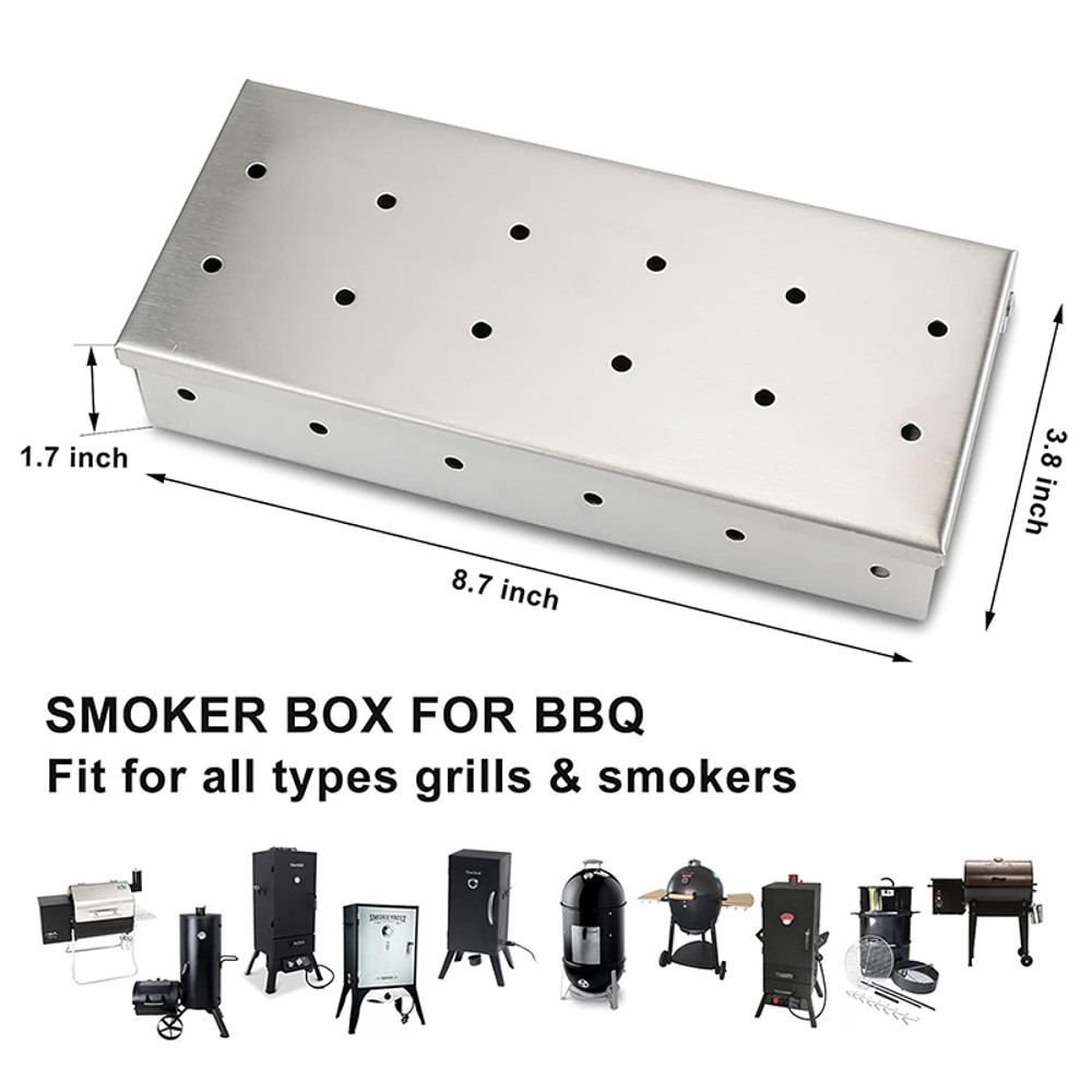 Smoker Box for Wood Chips, Stainless Steel BBQ Grilling Accessories, Wont Warp on Gas Grill or Charcoal Grill