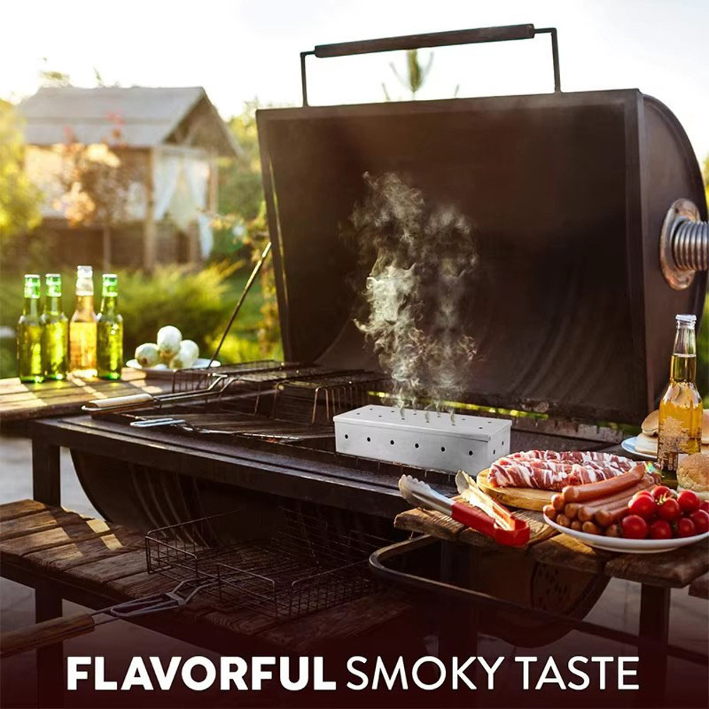 Smoker Box for Wood Chips, Stainless Steel BBQ Grilling Accessories, Wont Warp on Gas Grill or Charcoal Grill