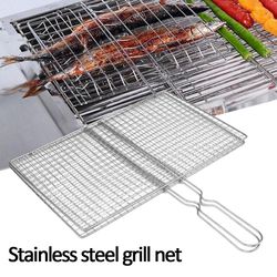 barbecue grilling basket, bbq net, steak meat, fish net, vegetable, silver iron mesh clamp