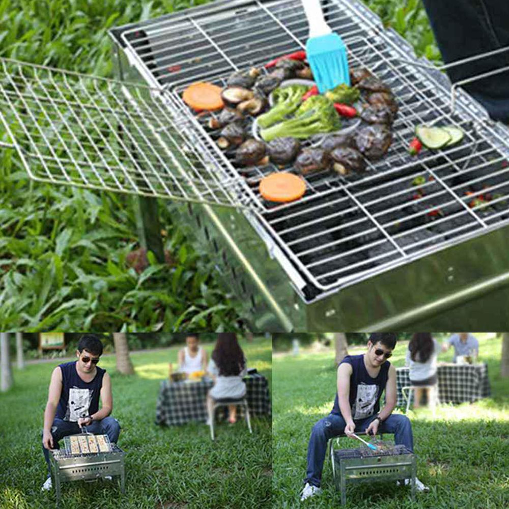 Barbecue Grilling Basket BBQ Net Steak Meat Fish Net Vegetable Silver Iron Mesh Clamp 2