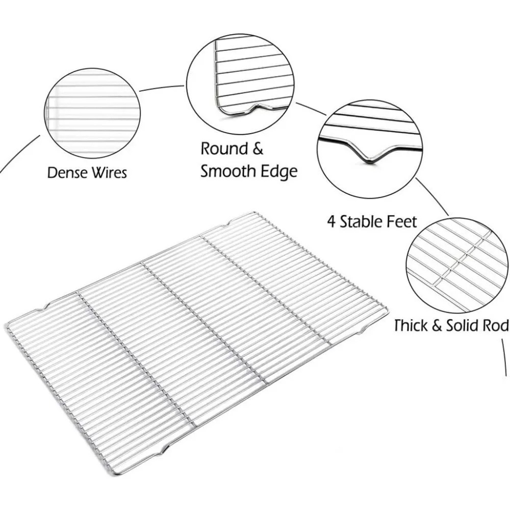 Stainless Steel Rectangular Cooling Rack Baking Tray Set BBQ Safe Small Grill Grilling Tools 3