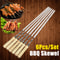 Wood BBQ Fork, Stainless Steel Grill Stick, Outdoor Barbecue Needle, Long Handle Shish Kebab Skewers