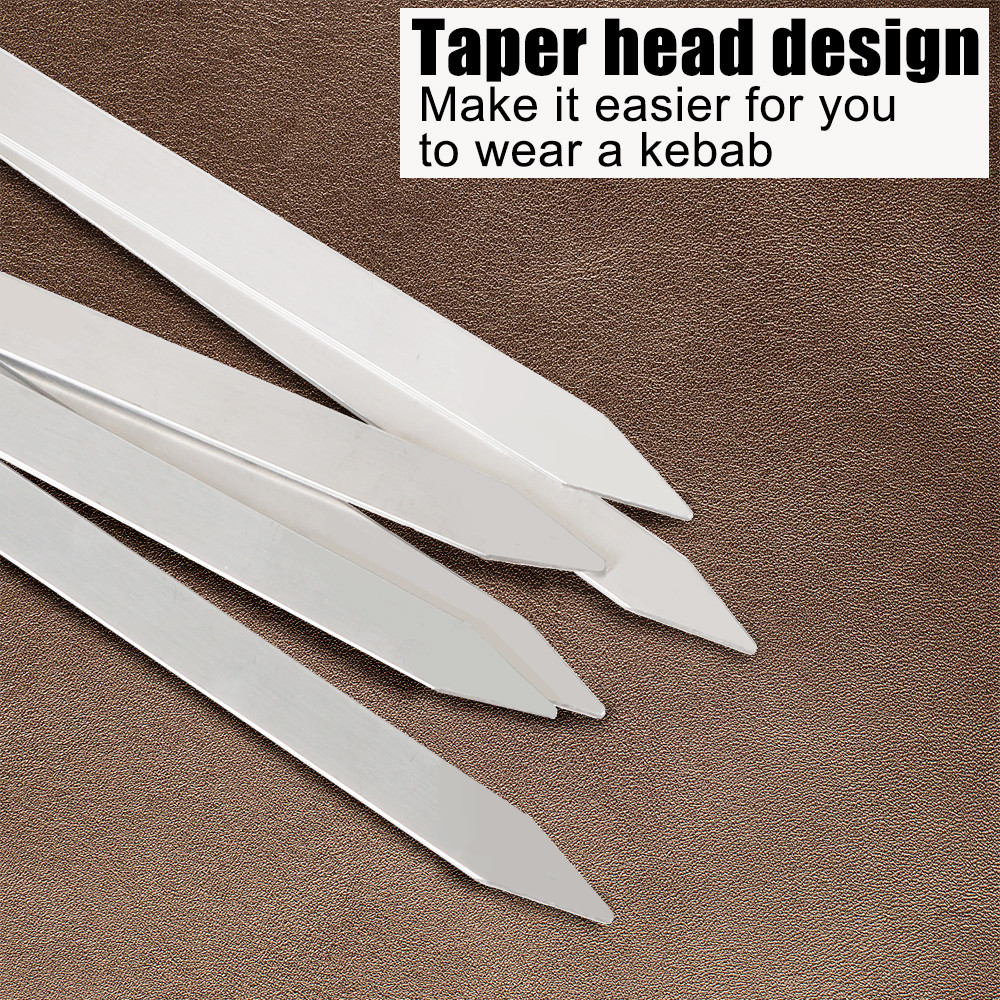 Wood BBQ Fork, Stainless Steel Grill Stick, Outdoor Barbecue Needle, Long Handle Shish Kebab Skewers