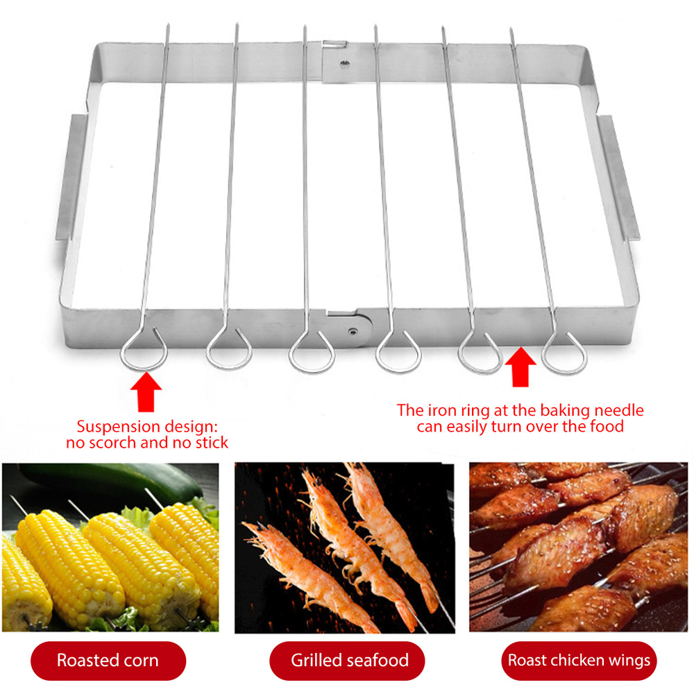BBQ Skewer Rack Stainless Steel, Foldable Rotating Grill Rack, Metal BBQ Skewers for Shish Kebab, Rotisserie Style