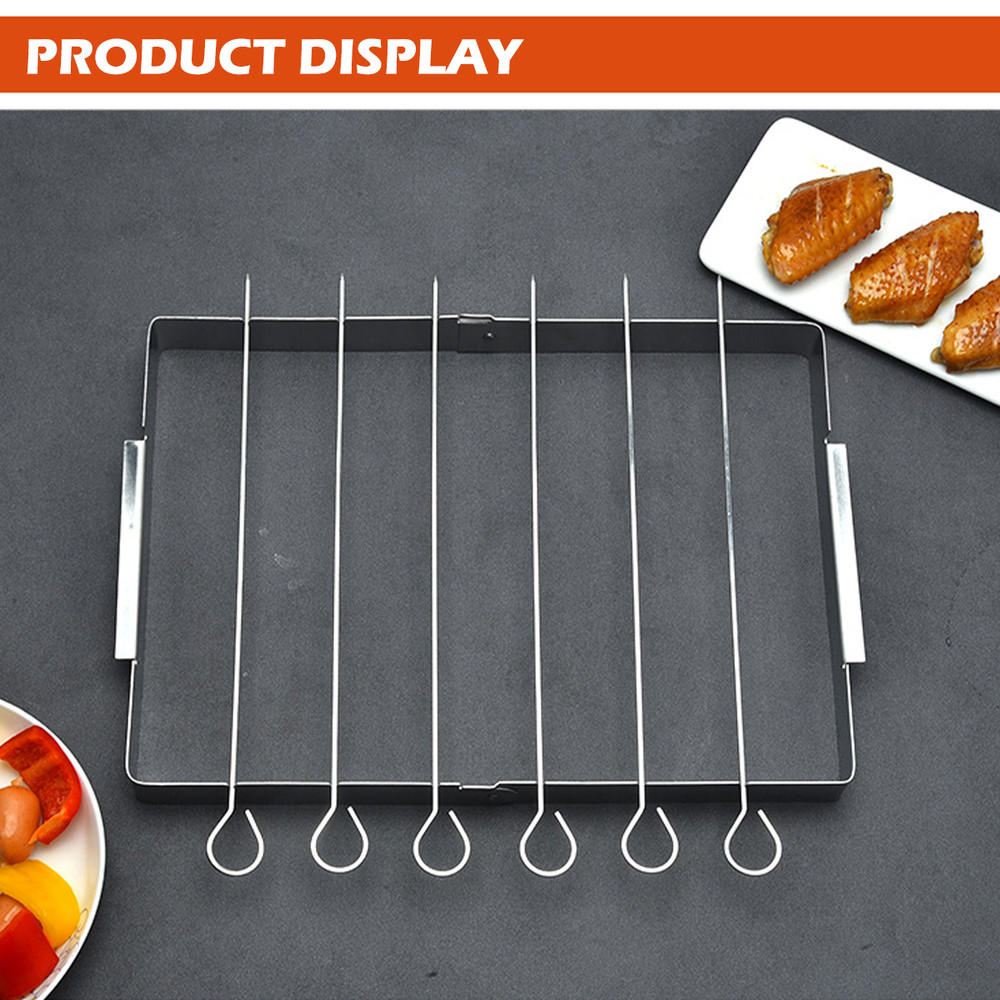 BBQ Skewer Rack Stainless Steel, Foldable Rotating Grill Rack, Metal BBQ Skewers for Shish Kebab, Rotisserie Style