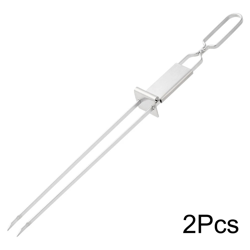 Double Needle Stainless Steel Barbecue Skewer Reusable BBQ Skewers Double Ended BBQ Fork Semi Autom 5
