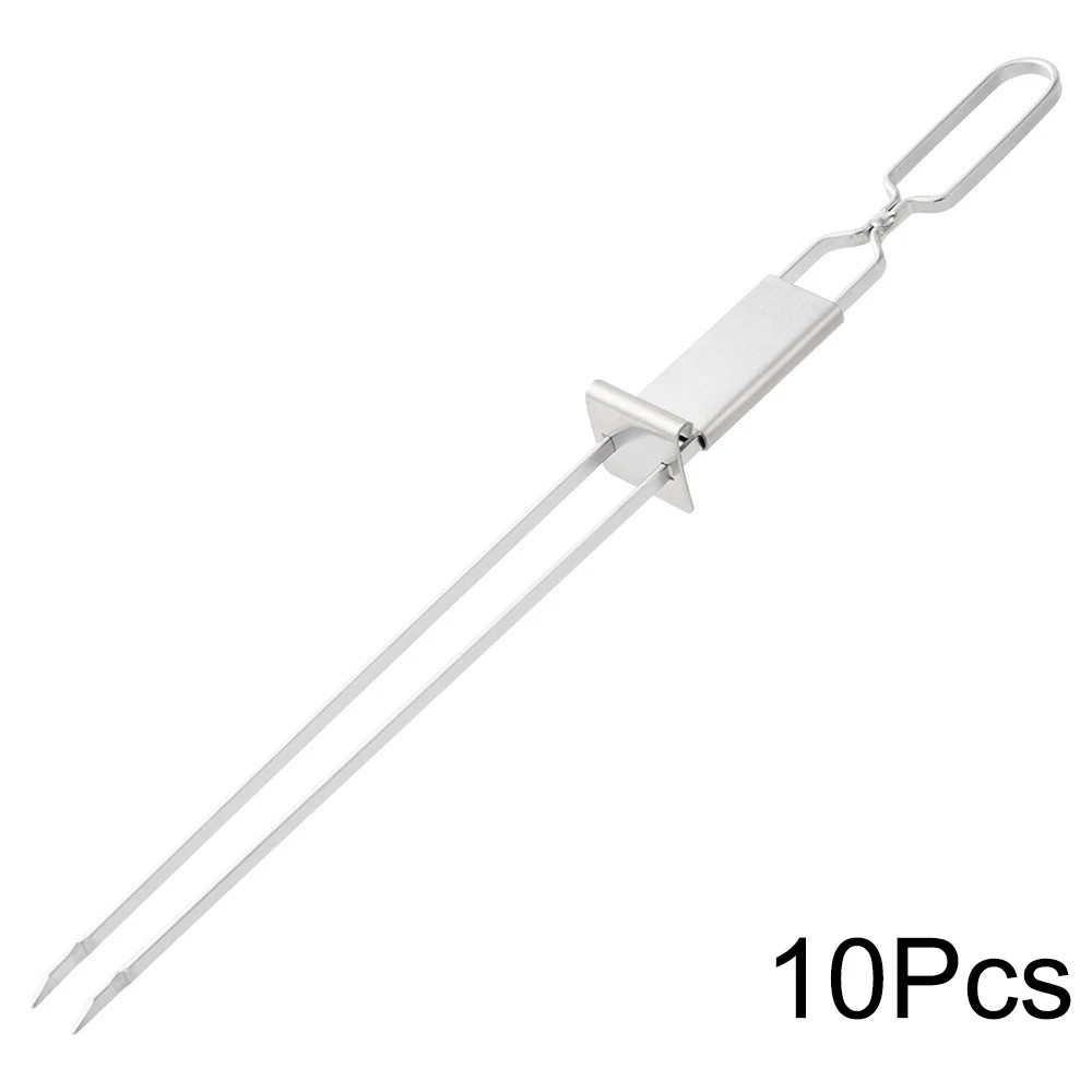 Double Needle Stainless Steel Barbecue Skewer Reusable BBQ Skewers Double Ended BBQ Fork Semi Autom 6