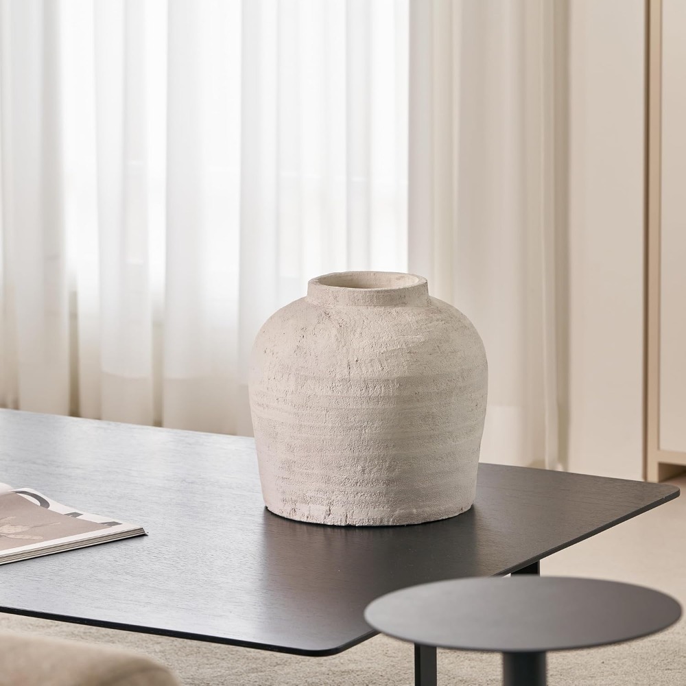 Large White Ceramic Vase Zen Style Rustic Vase Terra Cotta Pitcher Vase Distressed Farmhouse Decor 2