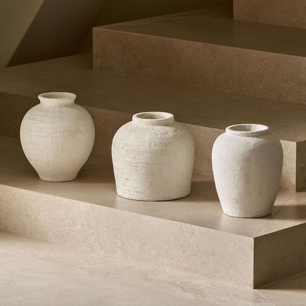 Large White Ceramic Vase Zen Style Rustic Vase Terra Cotta Pitcher Vase Distressed Farmhouse Decor 5