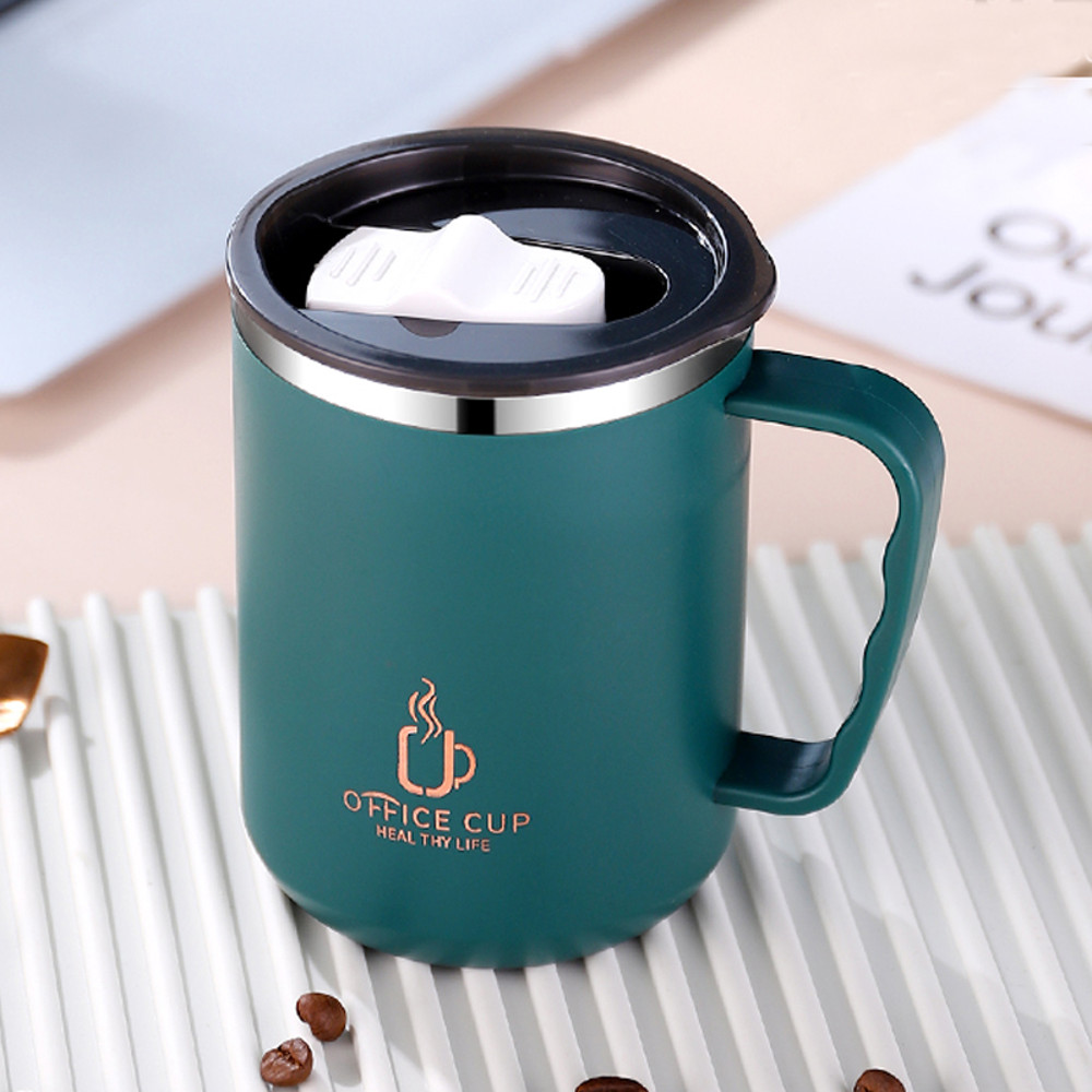 Stainless Steel Coffee Mug, Double Layers Water Bottle, Milk Cup With Handle, Plastic Lid