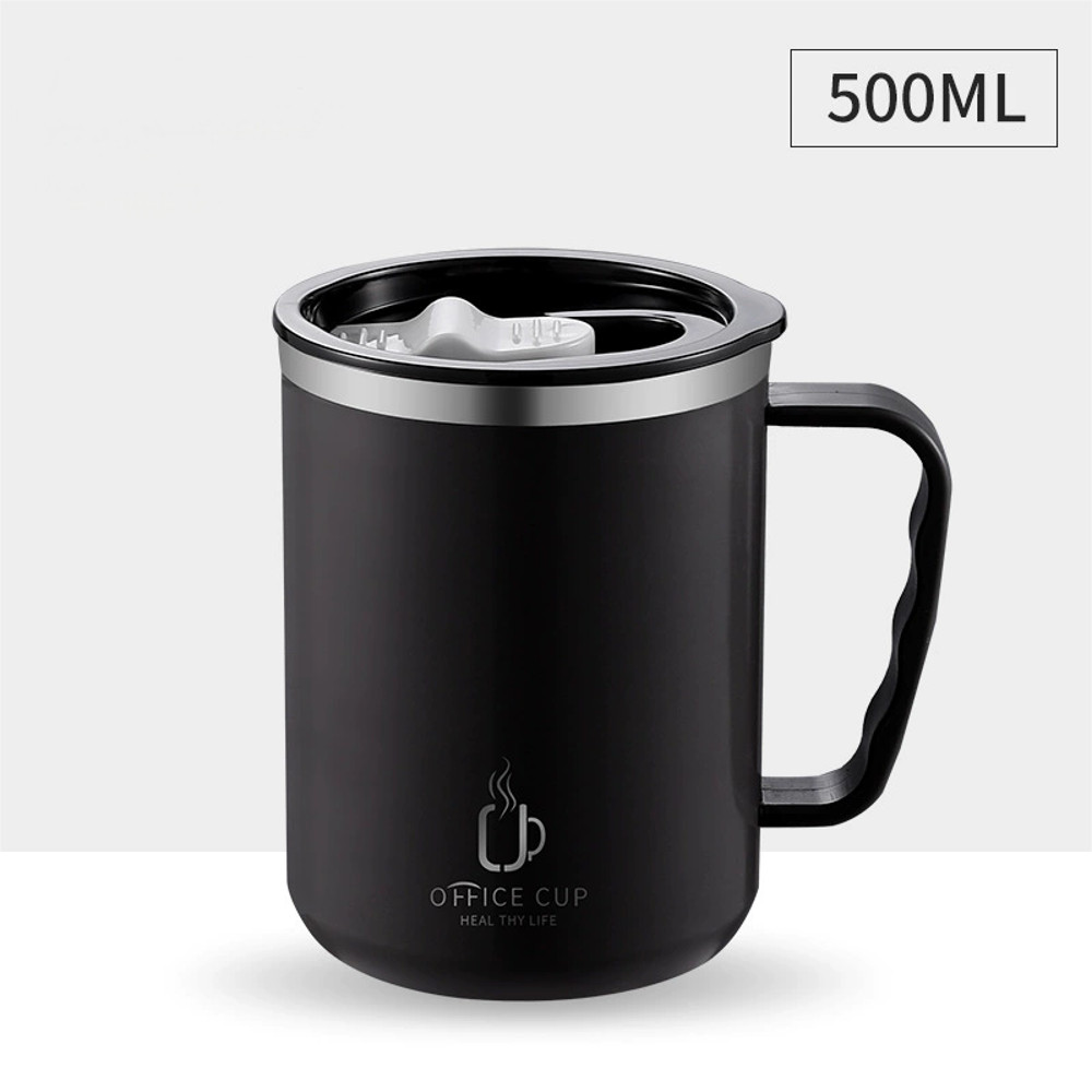 Stainless Steel Coffee Mug, Double Layers Water Bottle, Milk Cup With Handle, Plastic Lid