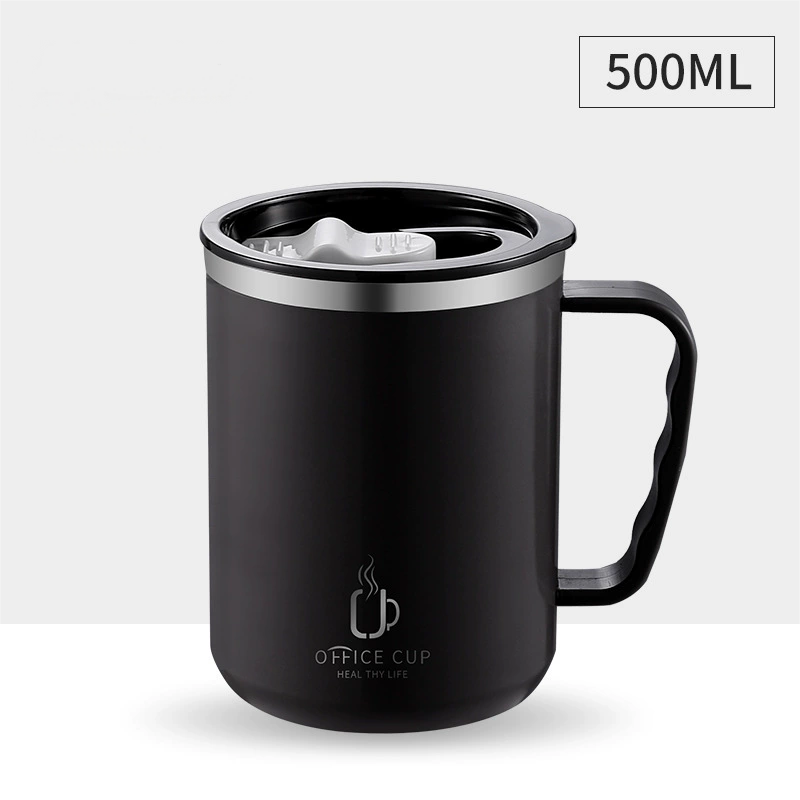 Stainless Steel Coffee Mug, Double Layers Water Bottle, Milk Cup With Handle, Plastic Lid