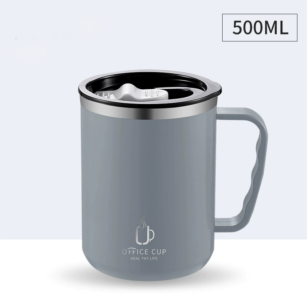 Stainless Steel Coffee Mug, Double Layers Water Bottle, Milk Cup With Handle, Plastic Lid