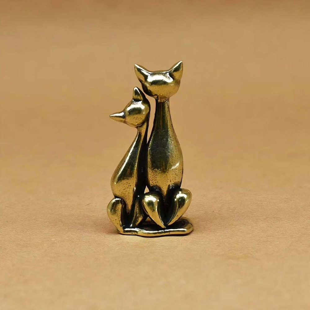 Couple Cat Ornament Vintage Brass Sculpture Intertwined Loving Cats Home Office Decoration Cat Artw 2