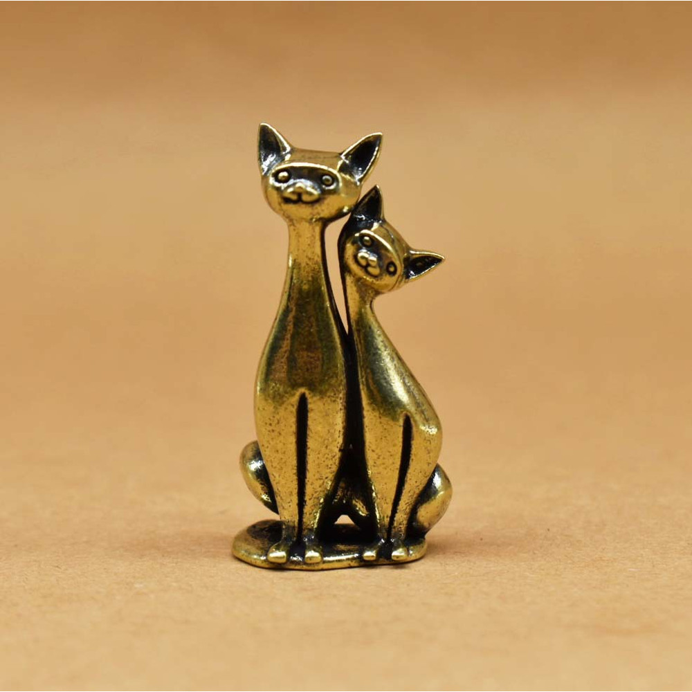 Couple Cat Ornament Vintage Brass Sculpture Intertwined Loving Cats Home Office Decoration Cat Artw 5