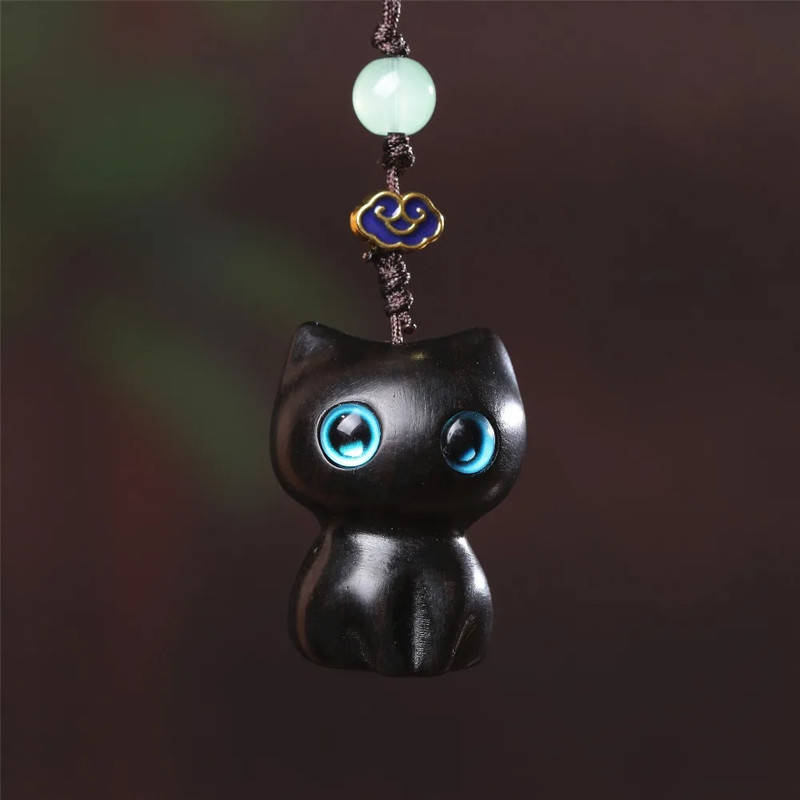 Sandalwood Cat Figurine Kawaii Cartoon Wooden Carved Cute Animal Desktop Toy Exquisite Bedroom Deco 5