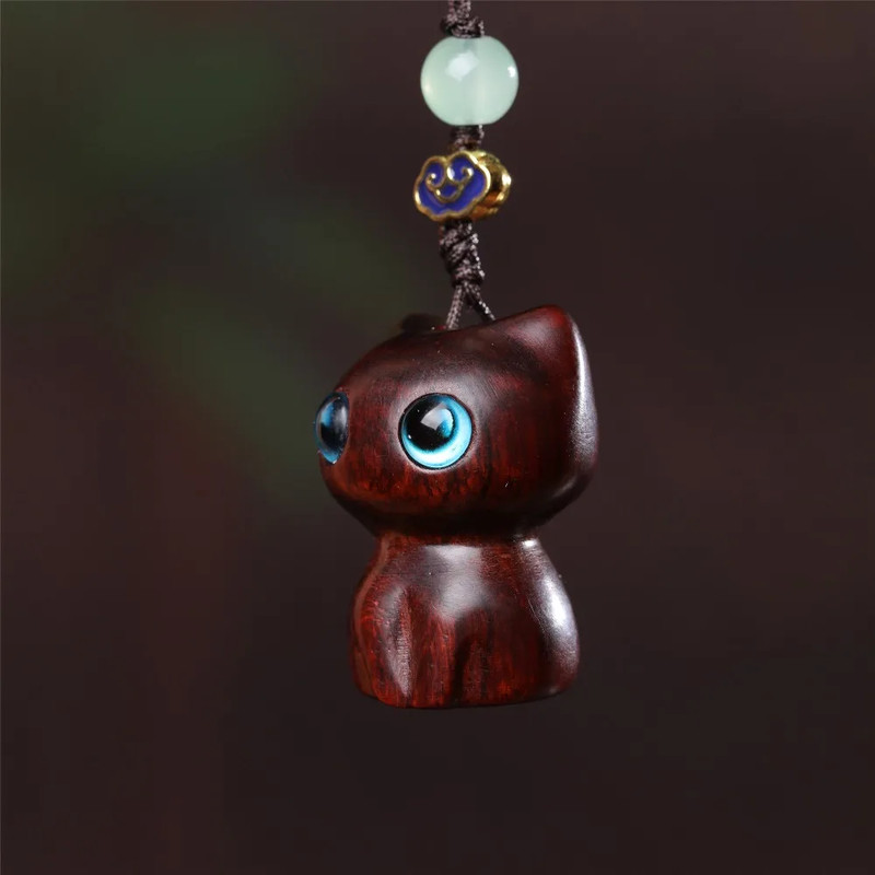 Sandalwood Cat Figurine Kawaii Cartoon Wooden Carved Cute Animal Desktop Toy Exquisite Bedroom Deco 6