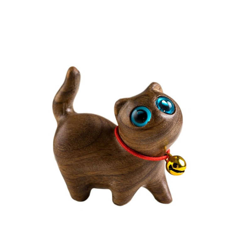 Sandalwood Cat Figurine Kawaii Cartoon Wooden Carved Cute Animal Desktop Toy Exquisite Bedroom Deco 8
