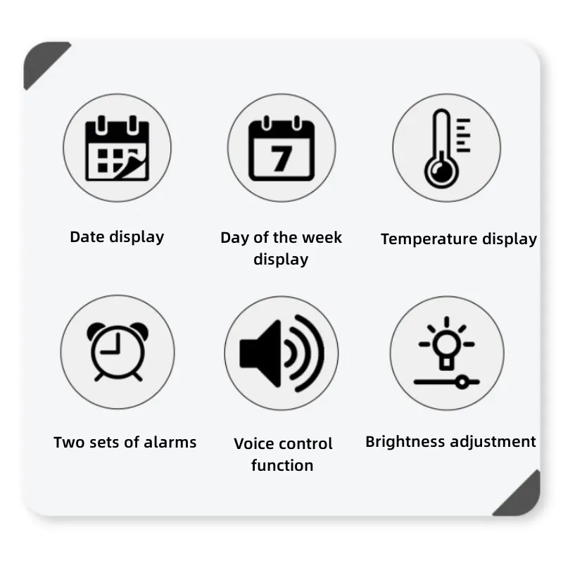 Voice Control Large Digital Wall Clock, Temperature Date Week, DST Snooze Table Clock Dual Alarm Wall-mounted LED Clock