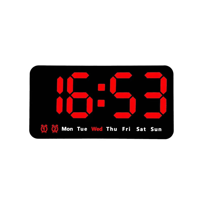 Voice Control Large Digital Wall Clock, Temperature Date Week, DST Snooze Table Clock Dual Alarm Wall-mounted LED Clock