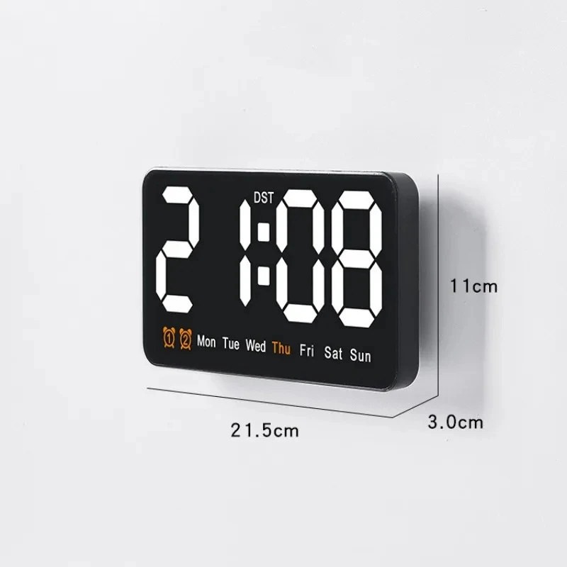 Voice Control Large Digital Wall Clock, Temperature Date Week, DST Snooze Table Clock Dual Alarm Wall-mounted LED Clock