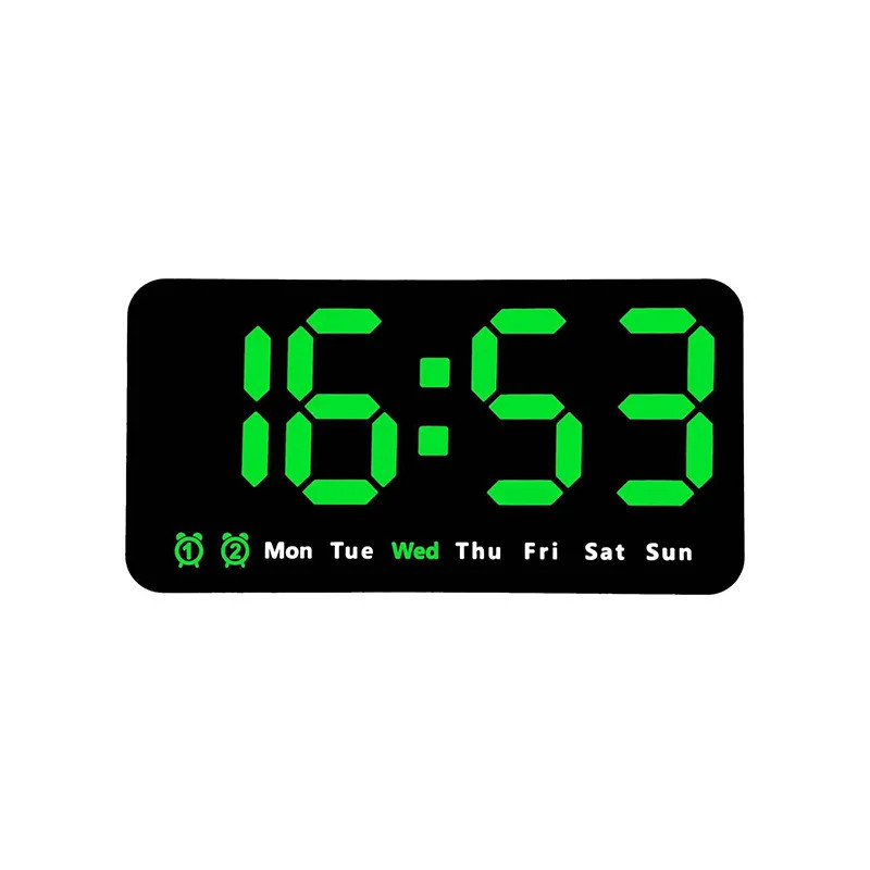 Voice Control Large Digital Wall Clock, Temperature Date Week, DST Snooze Table Clock Dual Alarm Wall-mounted LED Clock