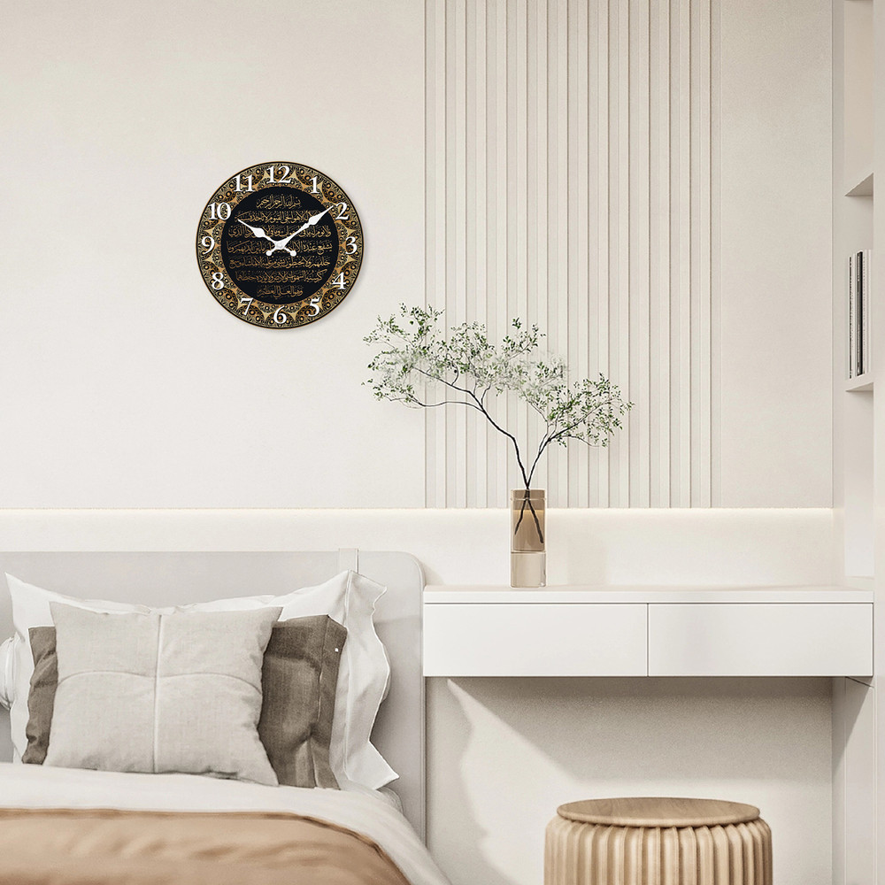 Retro Art Islamic Calligraphy Wooden Wall Clock Silent Quartz Clock Living Room Bedroom Kitchen Hom 3