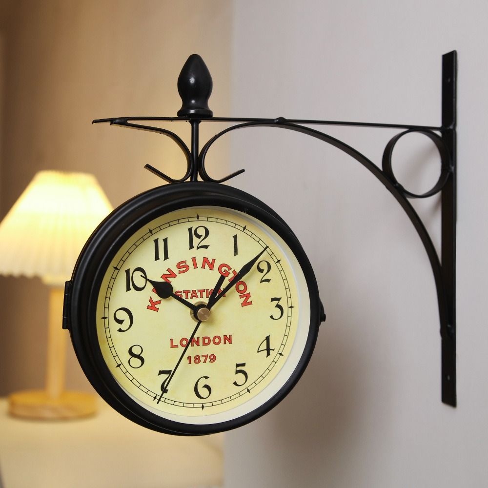 Double Sided Wall Clock High Quality Durable Retro Metal Clock Home Decor Garden Decoration Train S 1