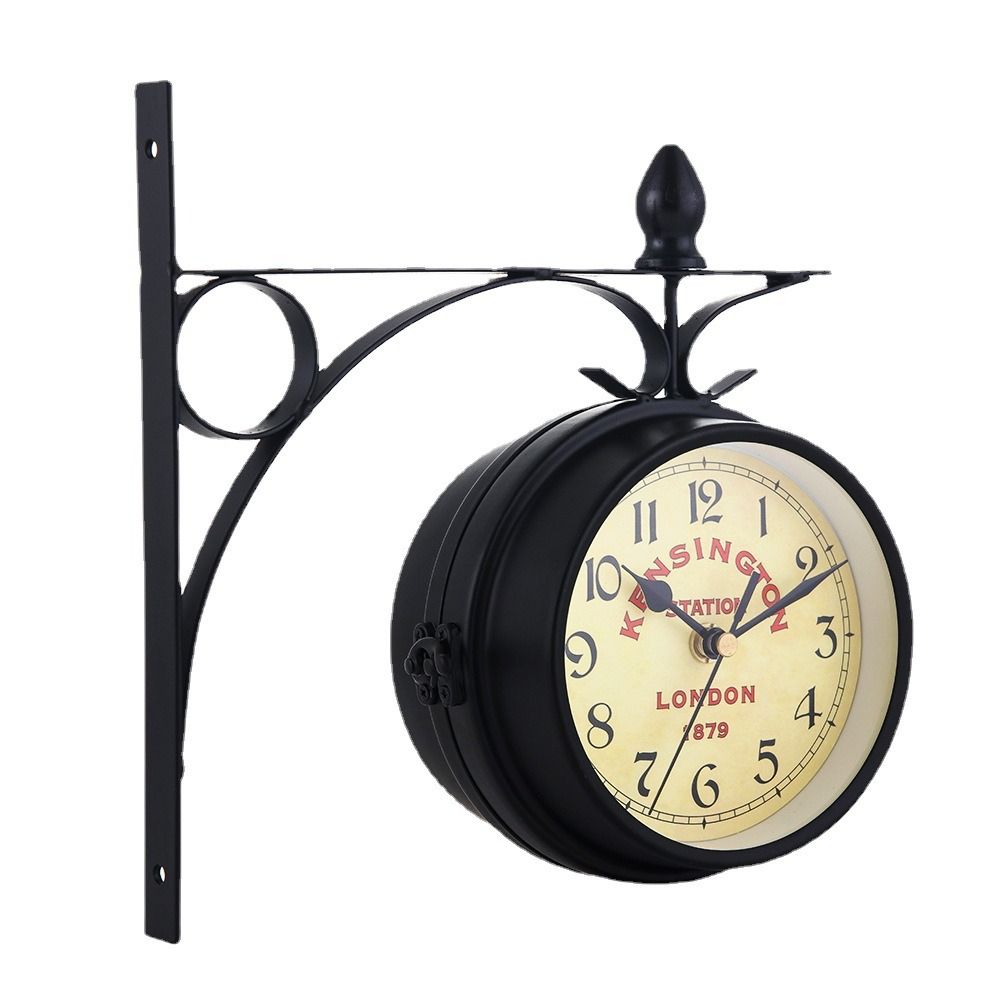 Double Sided Wall Clock High Quality Durable Retro Metal Clock Home Decor Garden Decoration Train S 2
