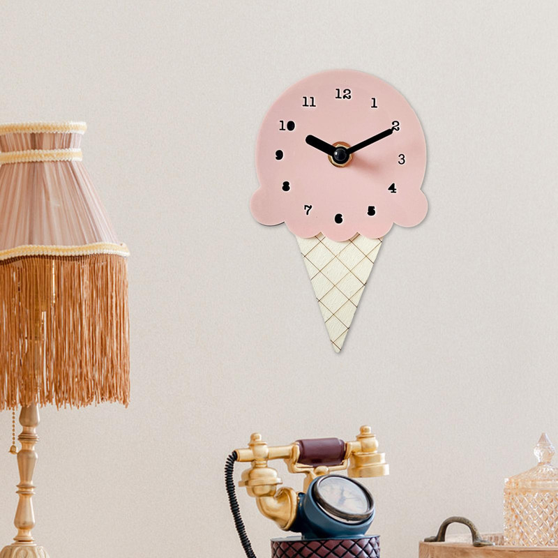 Wall Clock Ice Cream Shape Stylish Wooden Bedroom Clock for Childrens Room, Living Room, Office Home Wall Decor