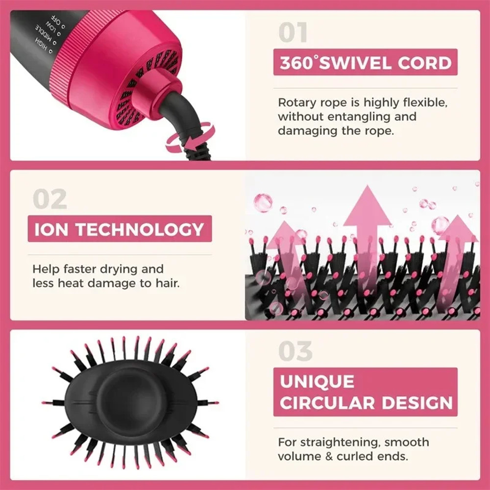 Hot Air Brush, One-Step Heating Styling Comb, Curly Professional Hair Dryers, Comb Hair Straightening Brush for Straight