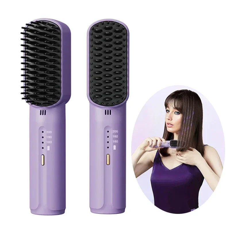 Wireless Hair Straightener Negative Ion Hair Comb Heating Curling Brush Rechargeable Electric Hair 0